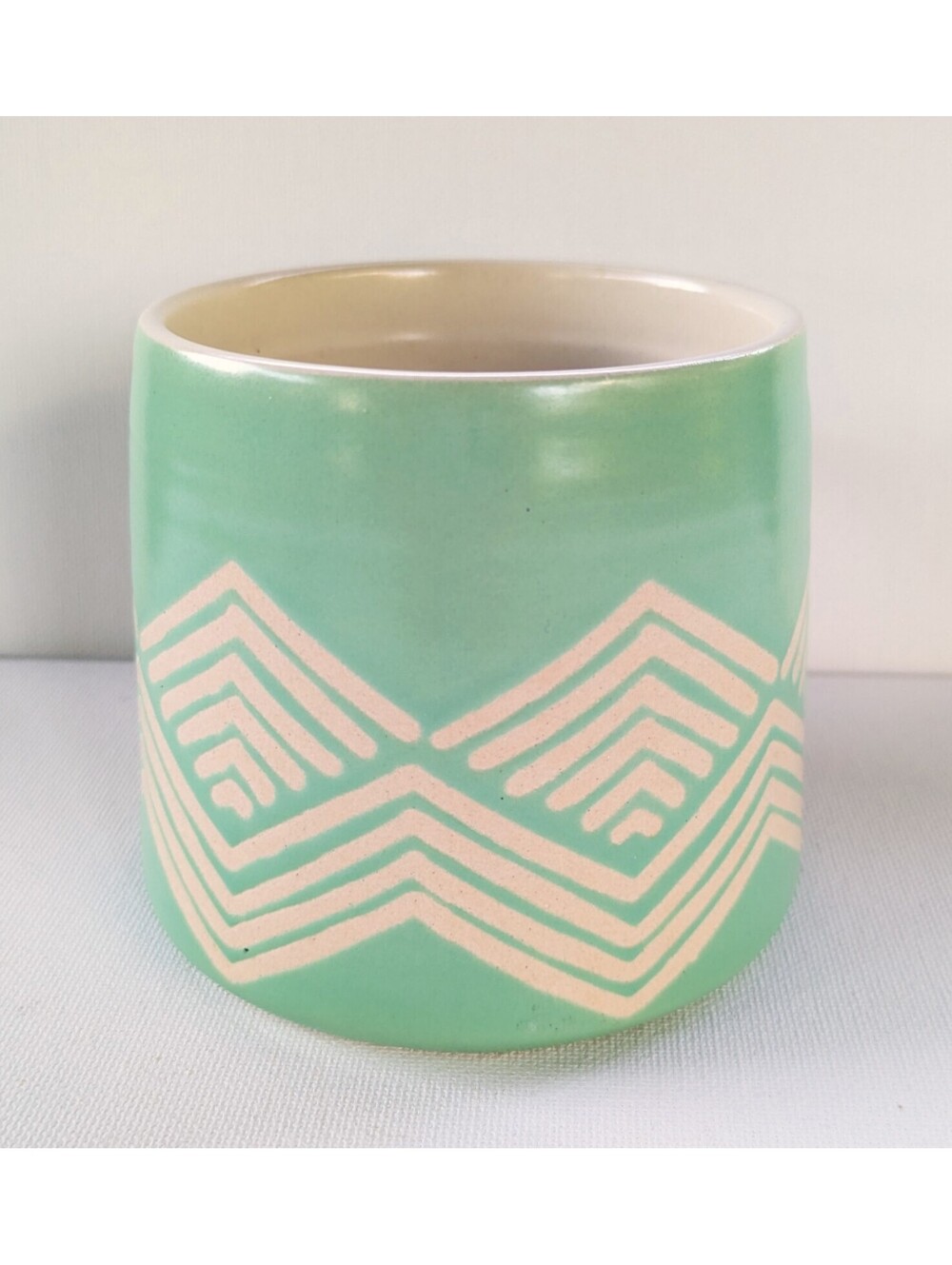 Danica Studio Mint Imprint Mug, Southwest style motif, mint/aqua & beige